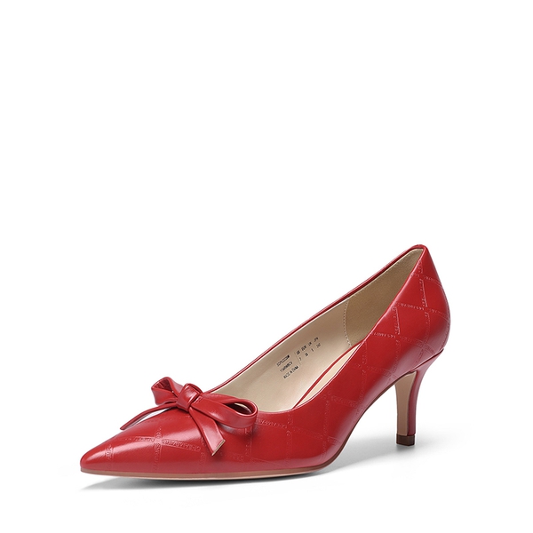 Pointed Toe Kitten Heel Pumps - RED PU -  0